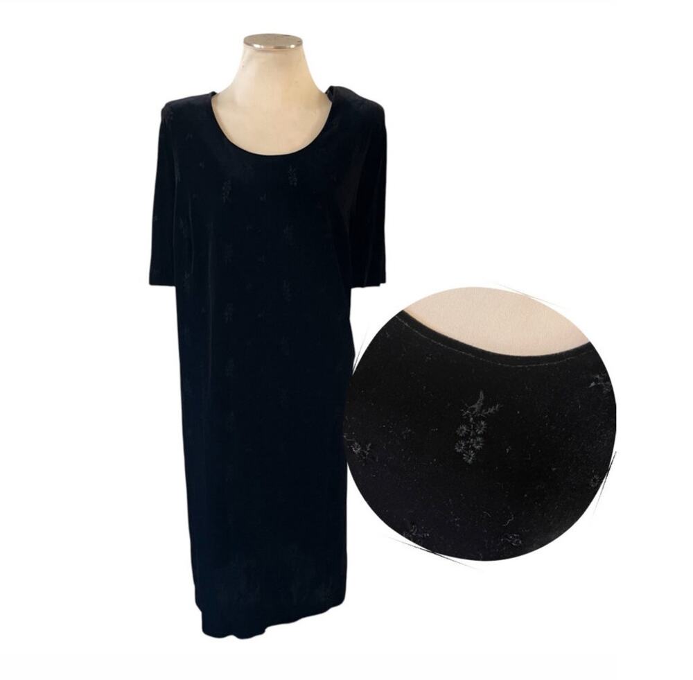 Vtg Y2K 2000s Black Velvet Floral Witchy Shirt Dress Plus Size 24 Whimsigoth